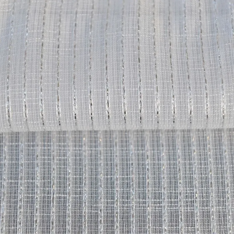 Tissu Voile Rayé Ascot Lurex Blanc
