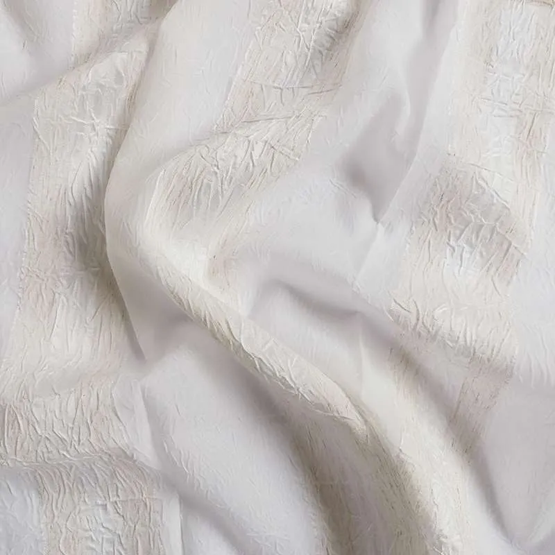 Tissu Voile Rayures Verticales Ecru Effet Froissé