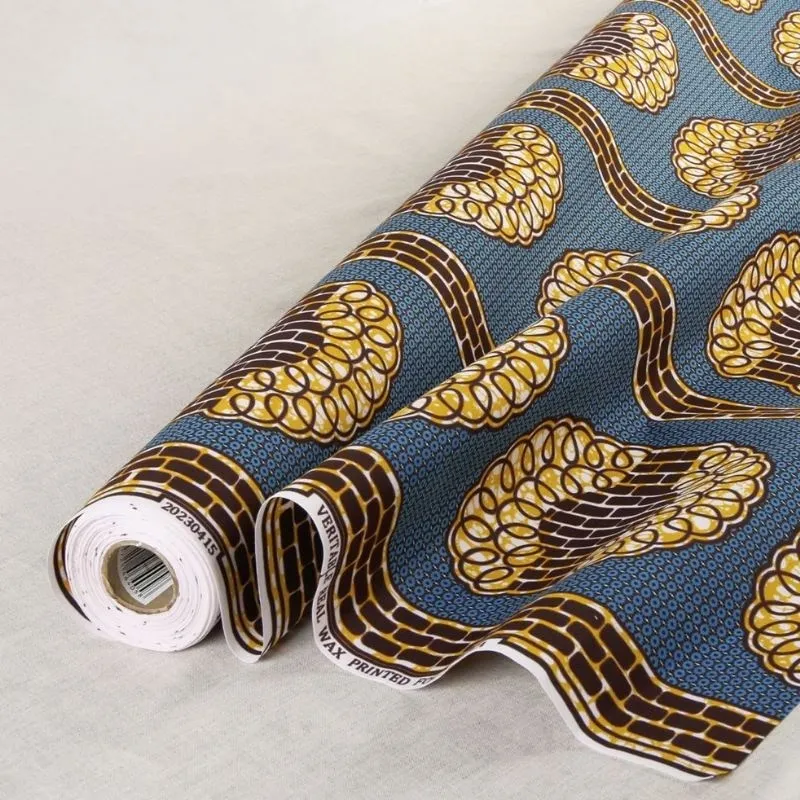 Tissu Wax Imprimé Bleu Marron