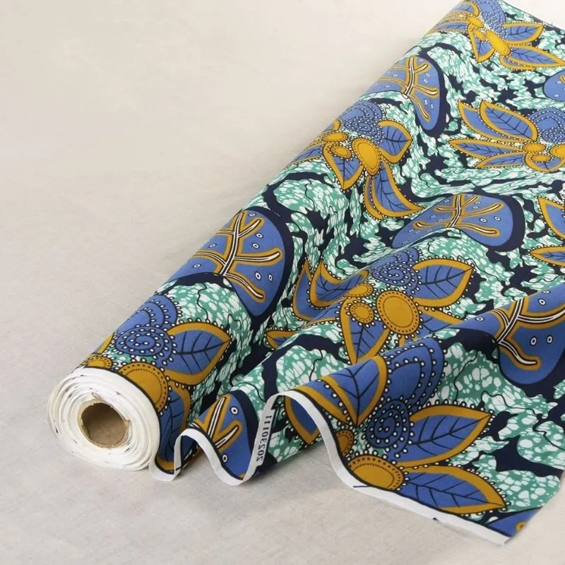 Tissu Wax Imprimé Bleu Vert