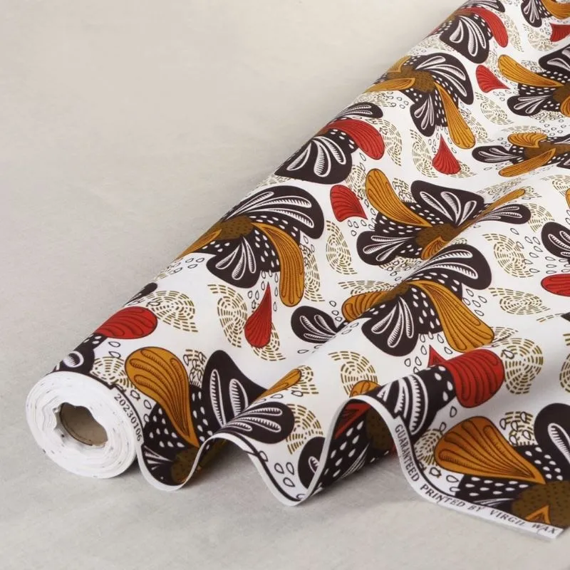 Tissu Wax Imprimé Ecru Marron