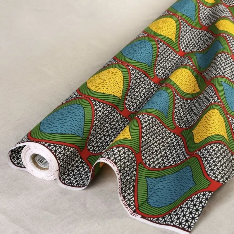 Tissu Wax Imprimé Noir Vert Bleu