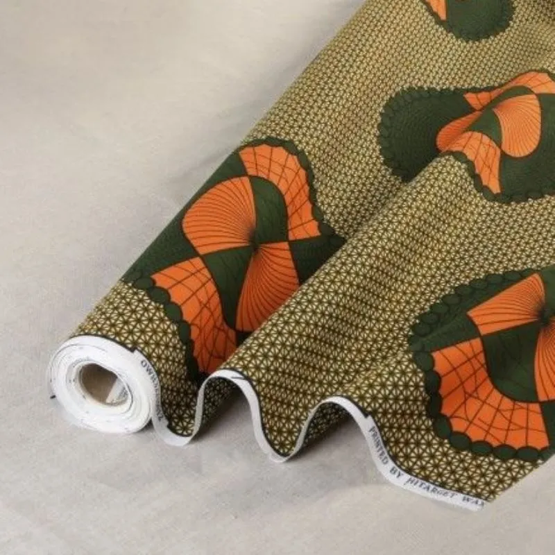Tissu Wax Imprimé Orange Vert