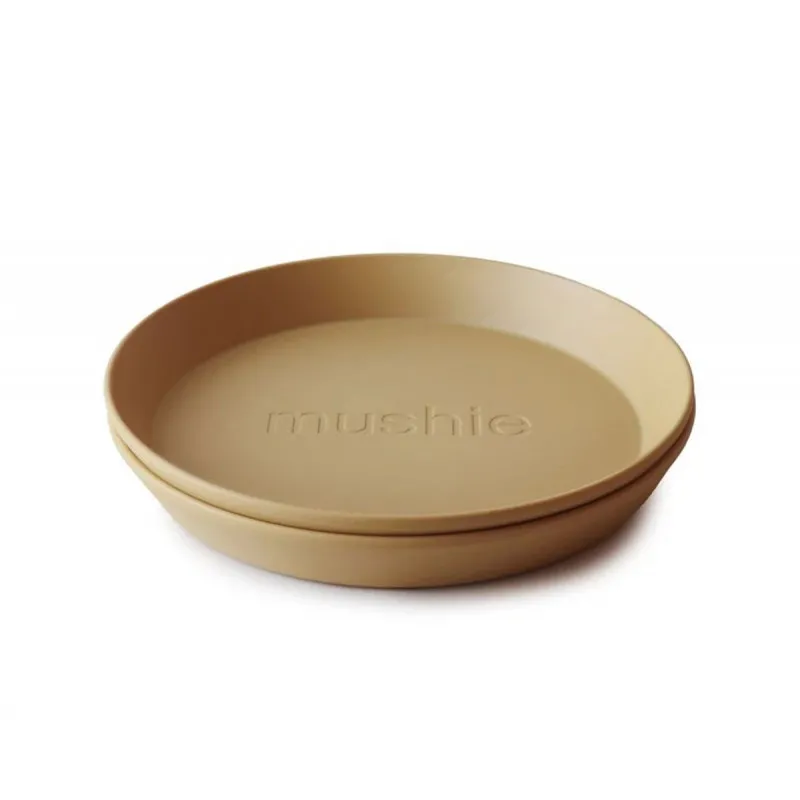 two plates mushie round mustard