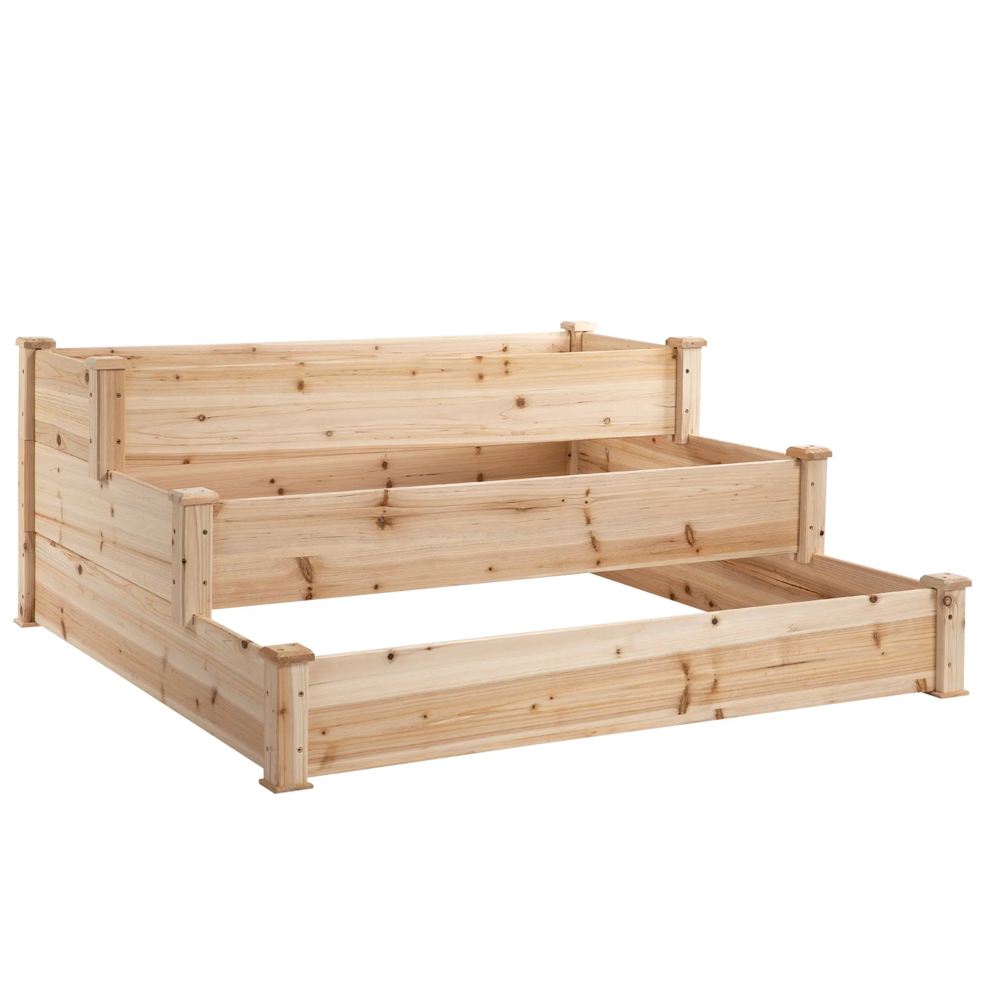 Wooden Raised Garden Bed 470L 124 x 124 x 56 cm 3-Tier Elevated Planters for Garden Yard Patio