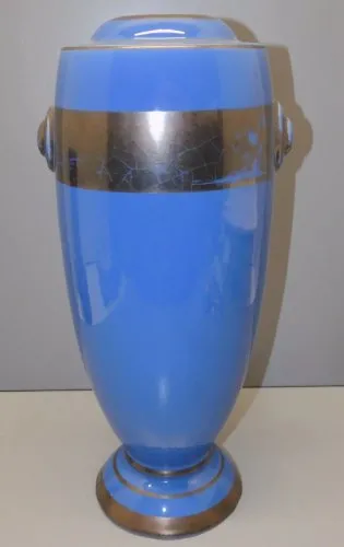 - VASE CERAMIQUE DE TOURS CRAQUELEE BLEU ART DECO signé PINON MAURICE