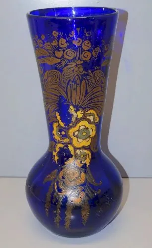 -VASE LEGRAS BLEU NUIT décor Peint et Emaillé émail & peinture avec usure  D