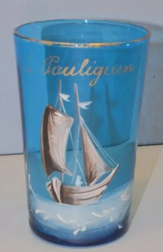 -VERRE ANCIEN LE POULIGEN BATEAU PECHEUR EMAILLE marqué Importé d'Autriche  D