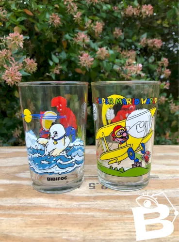 Verres à eau vintage Bibifoc et Super Mario
