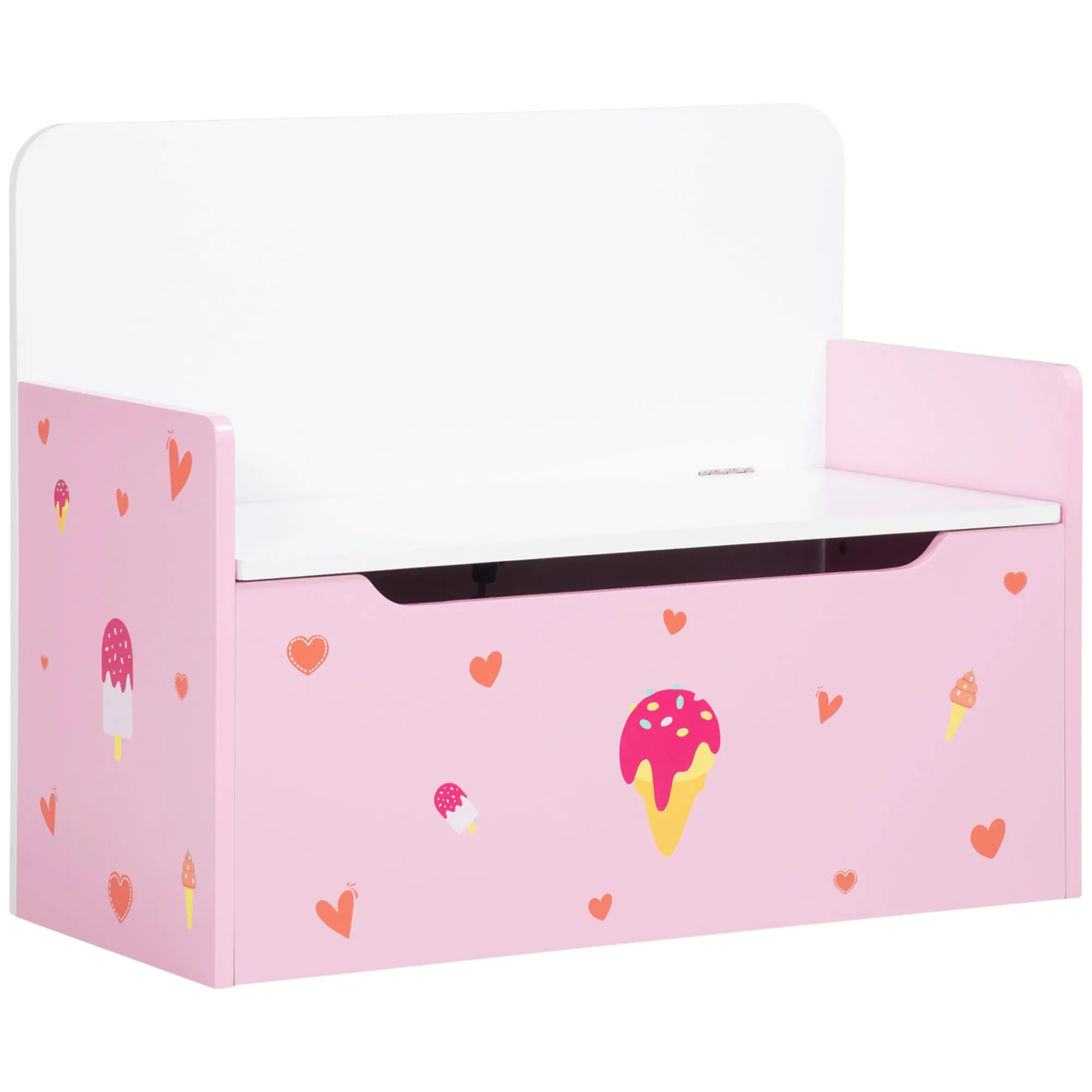 2 in 1 Kids Storage Bench, Toy Box w/ Safety Rod - Pink