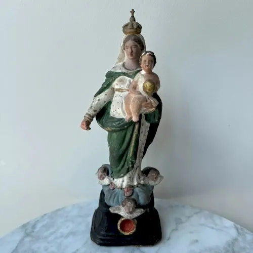 Vierge à l'Enfant Santibelli en terre cuite polychrome XIXe M2499