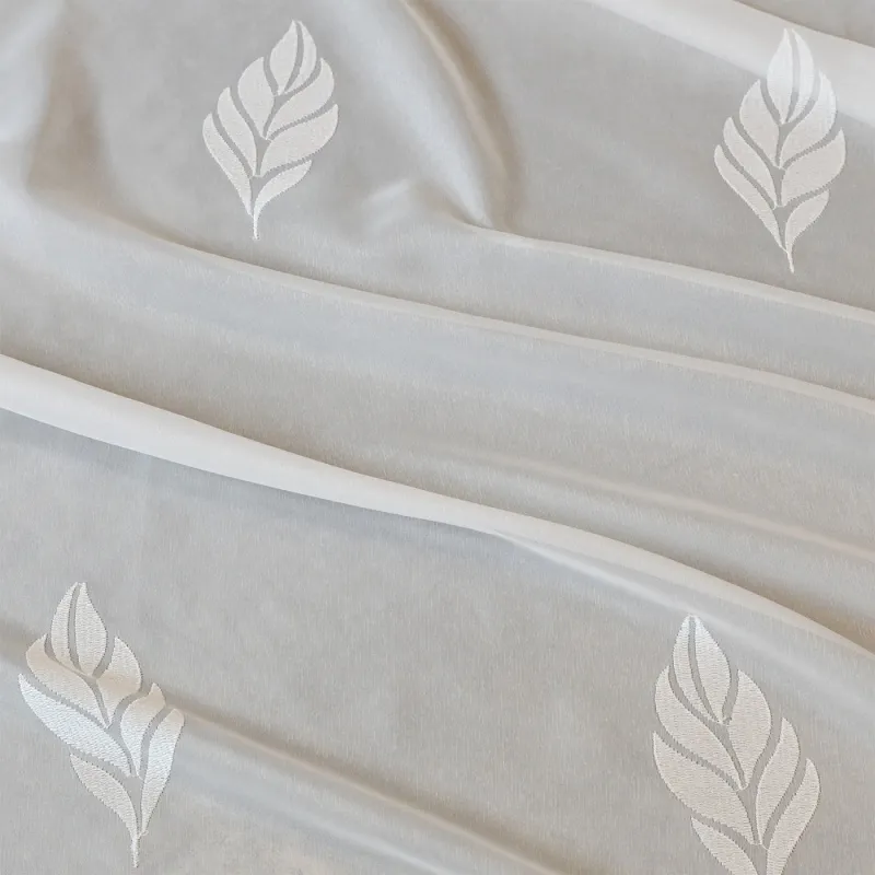 Voile Brodé Lucia Feuille Blanc