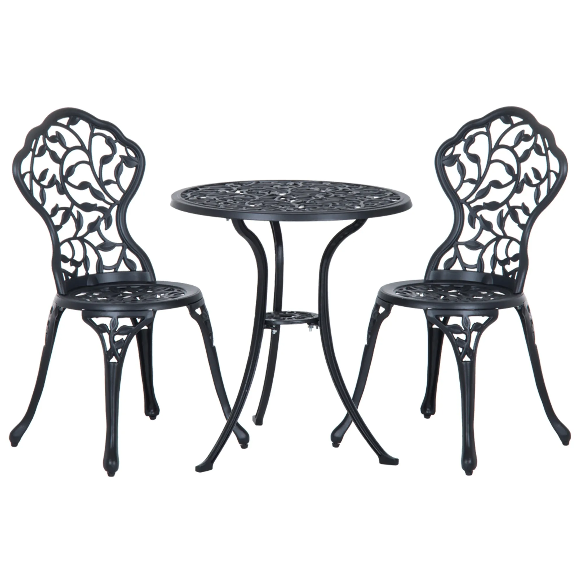 3 Pcs Aluminium Bistro Set Garden Furniture Dining Table Chairs Antique Black