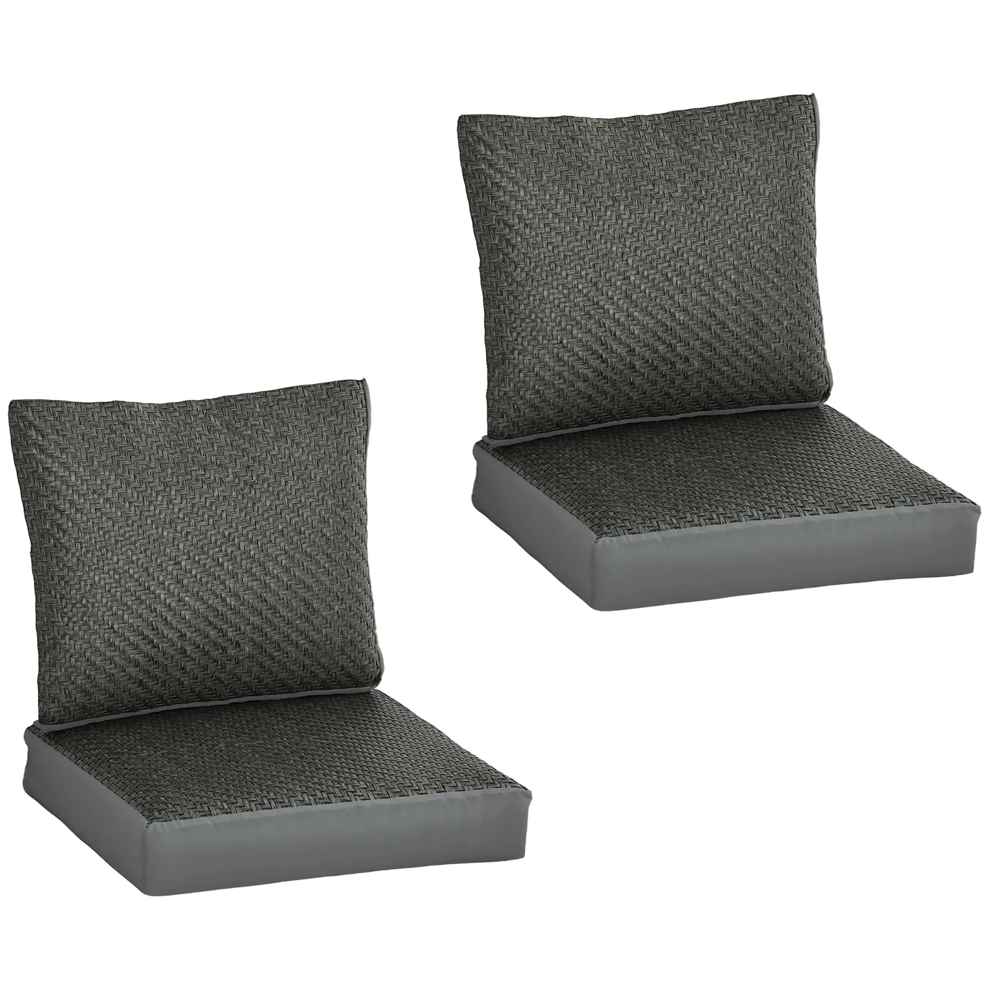 4 Pieces Outdoor Seat Cushions Grey with Backrest Fabric and PE Rattan Cover Water Repellent Seat Pads for Chair, Swing, Sofa