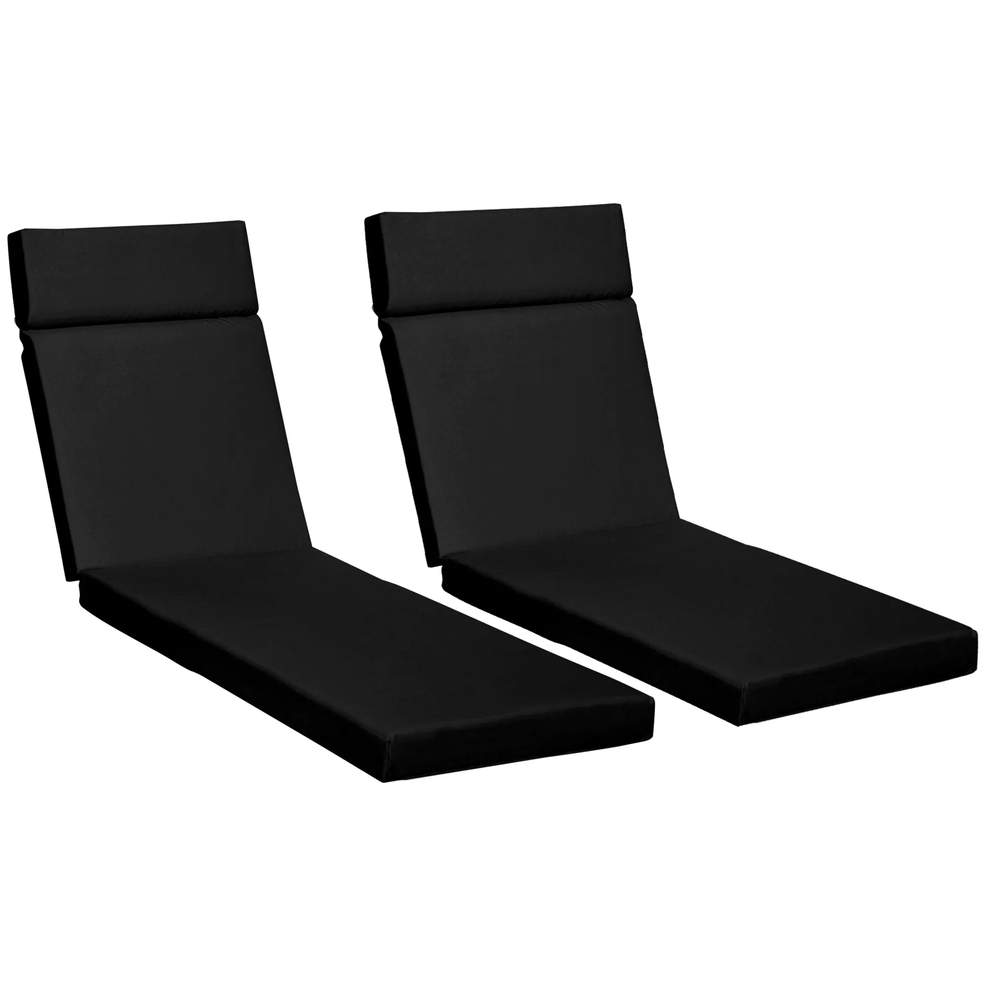 196 x 55 cm Set of 2 Sun Lounger Cushions Black Replacement Cushions for Rattan Furniture with Ties
