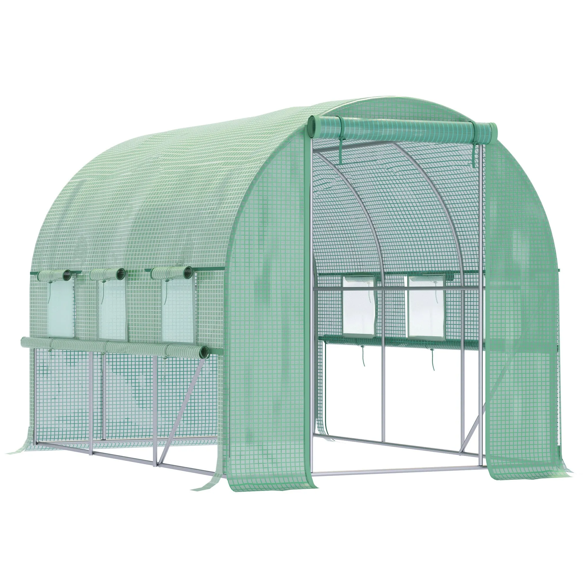Walk-in Polytunnel Greenhouse 3 x 2 x 2m Green Grow House with Roll-up Sidewalls UV-resistant PE Cover