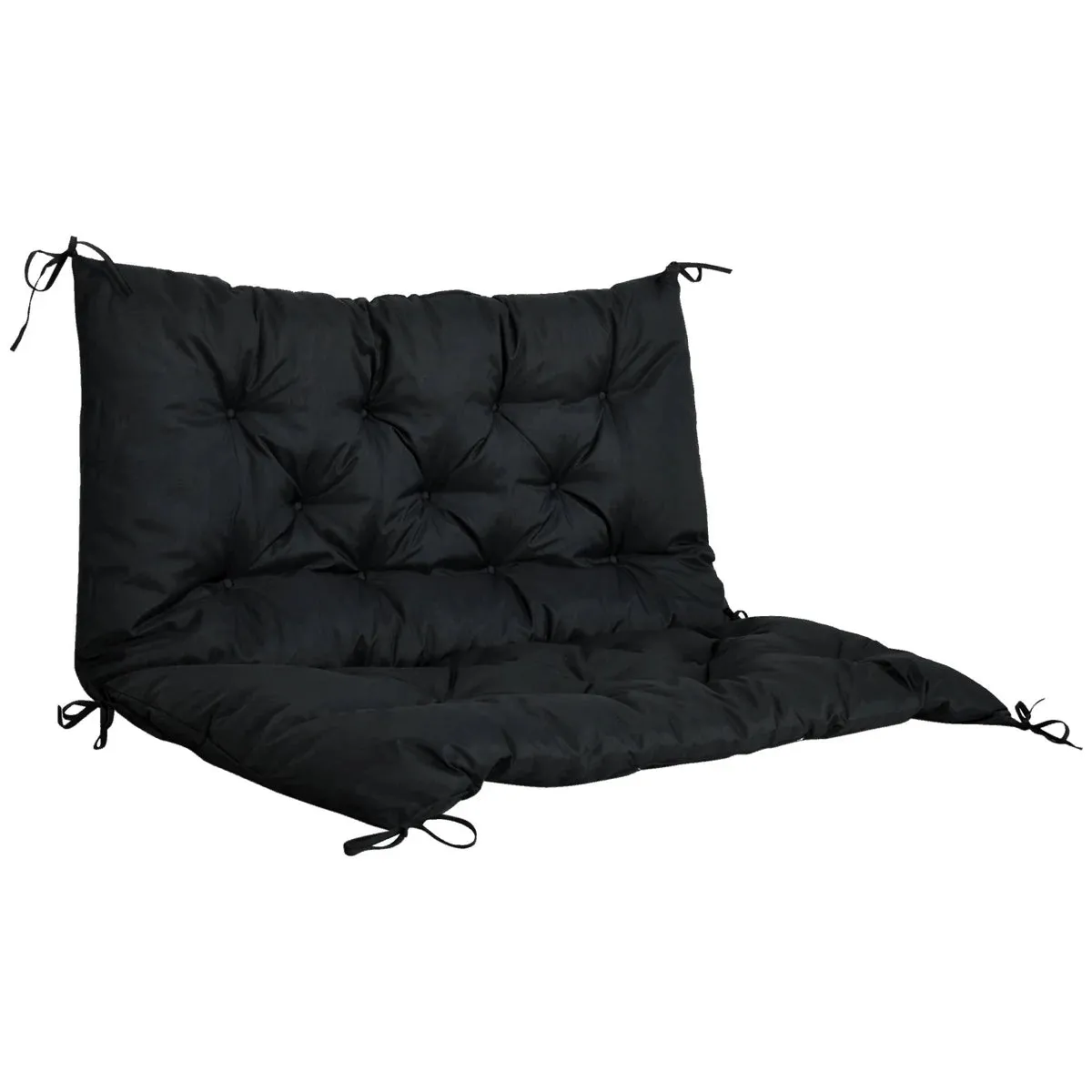 100 x 98 cm 2 Seater Bench Pad Black Garden Chair Cushion with Back and Ties for Indoor and Outdoor Use