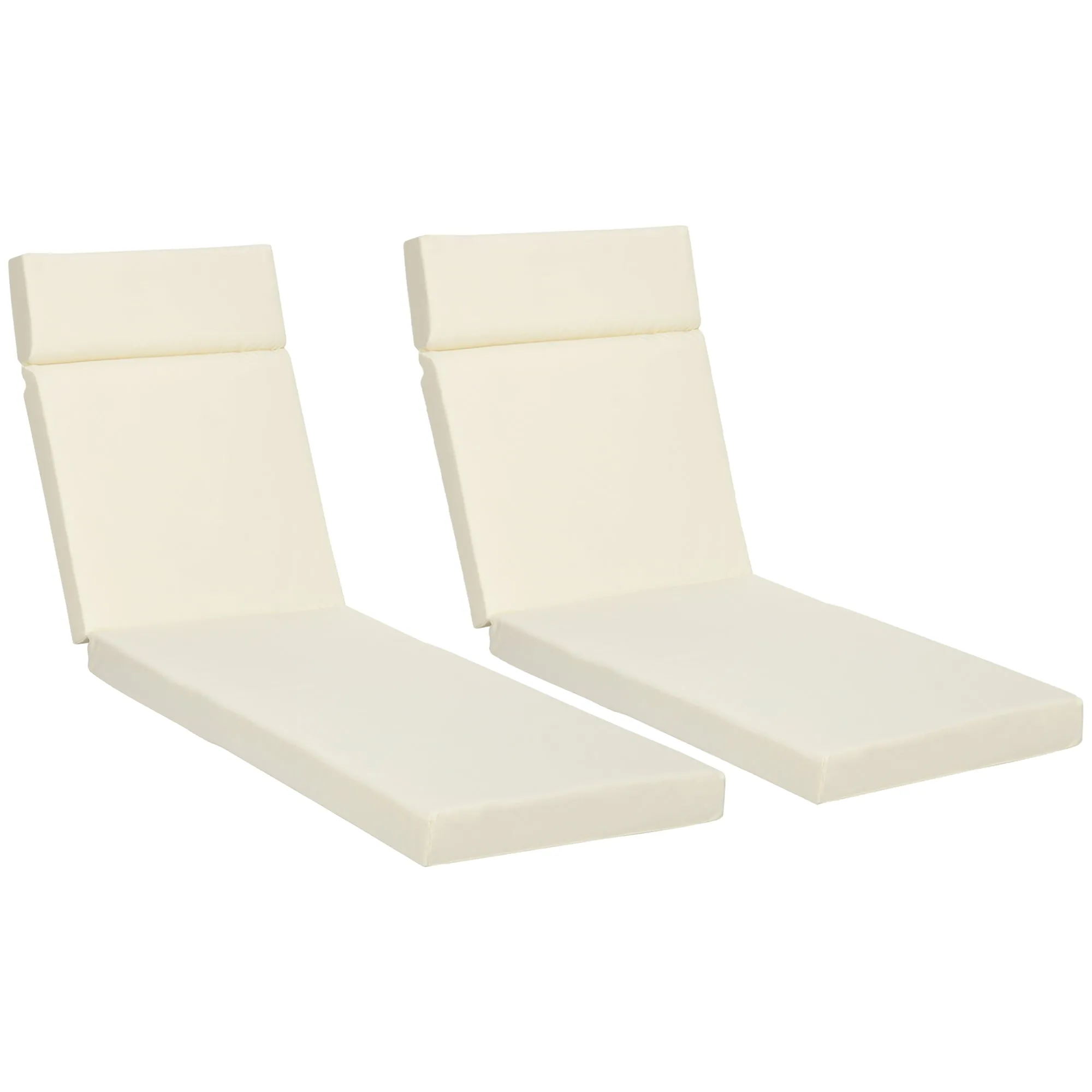 196 x 55 cm Set of 2 Sun Lounger Cushions Cream White Replacement Cushions for Rattan Furniture with Ties