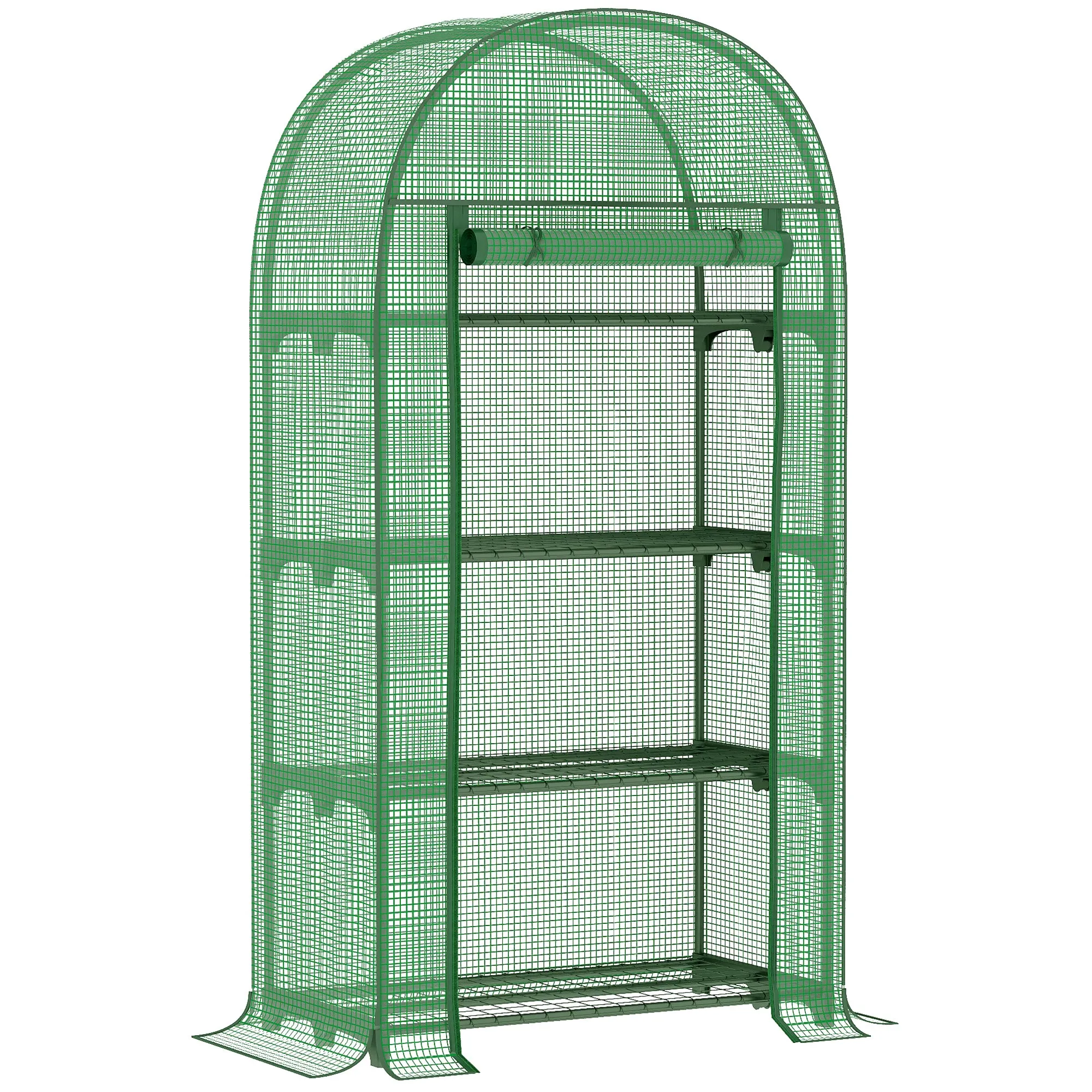 4 Tier Mini Greenhouse 80 x 49 x 160cm Green Portable Gardening Plant Green House Outdoor with Storage Shelf Roll-Up Zipped Door Metal Frame PE Cover