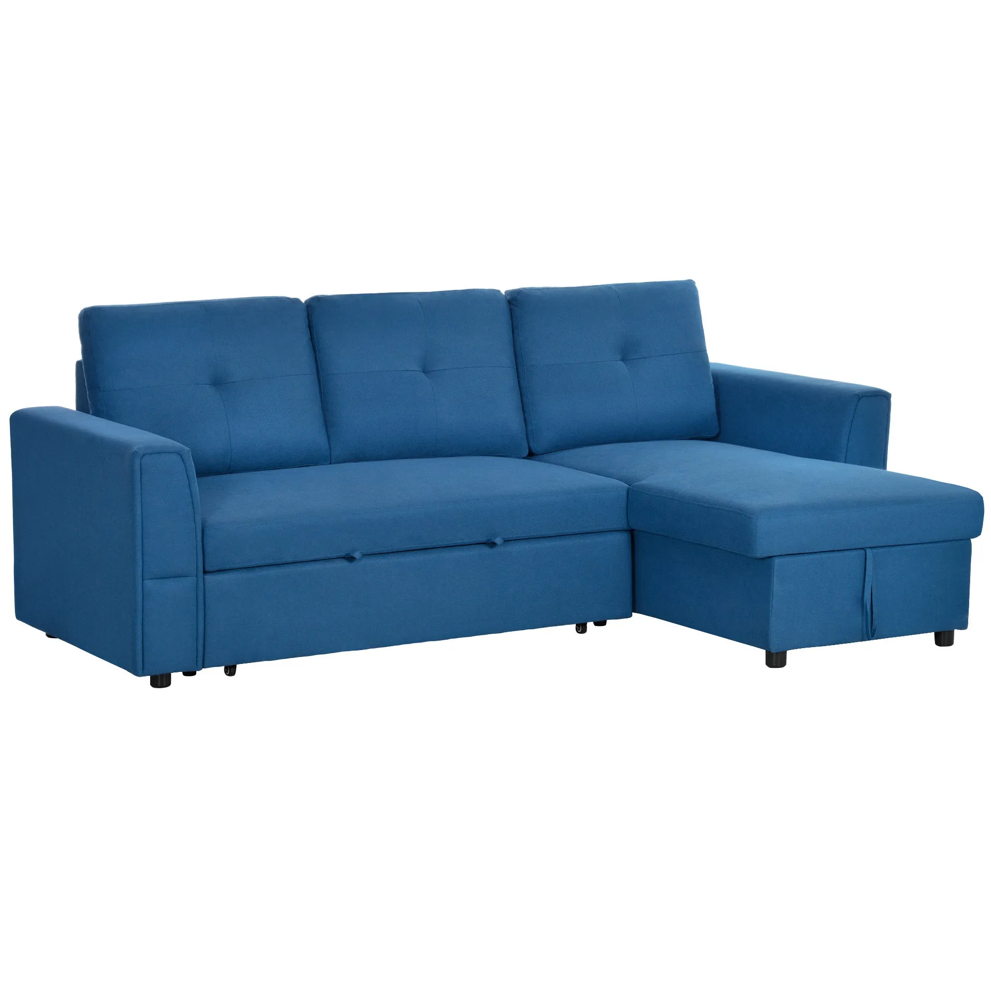 3 Seater Sofa Bed L Shaped Pull Out Sofa Bed with Storage Convertible Click Clack Settee Sectional Sleeper Futon for Living Room Office, Dark Blue