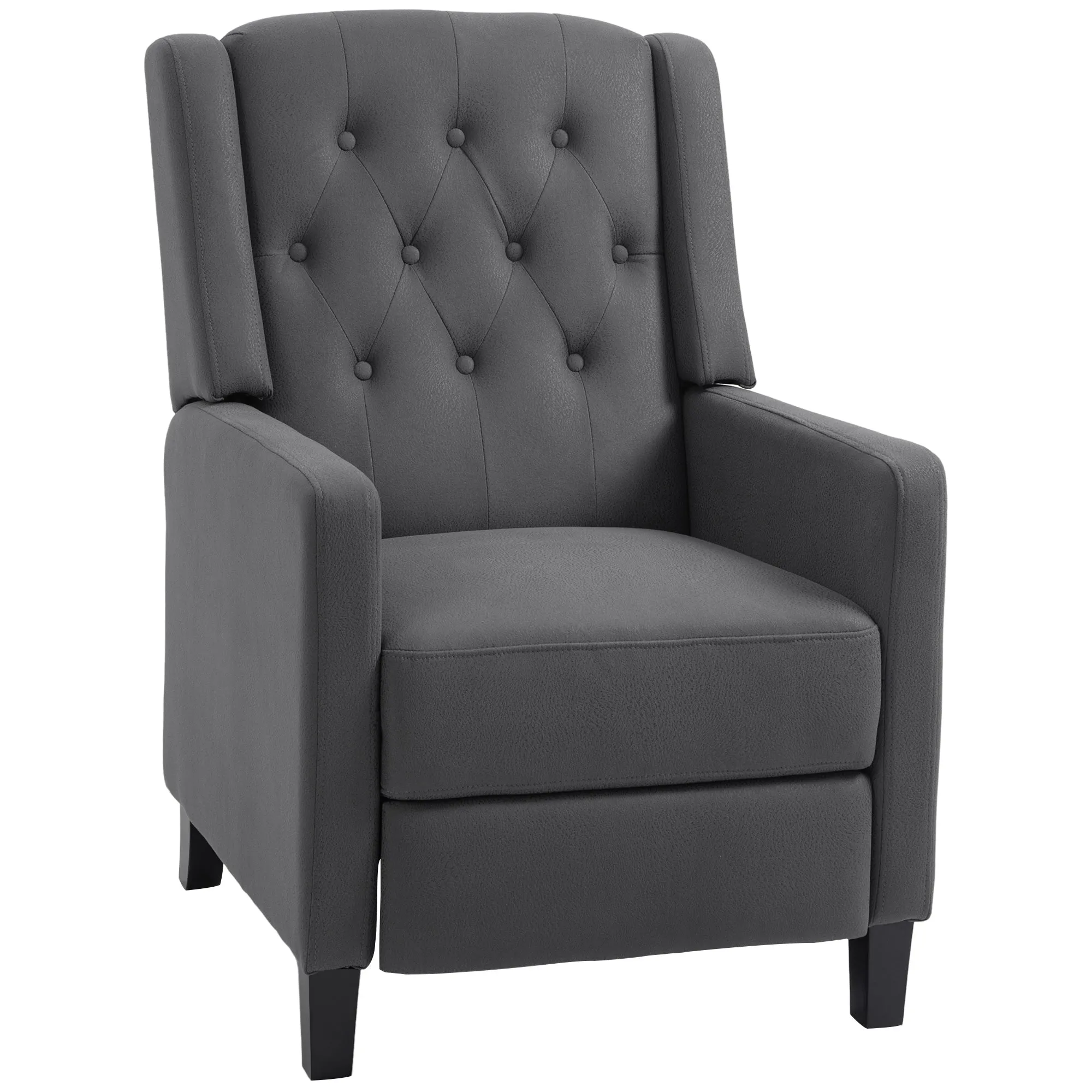 Wingback Recliner Chair for Home Theater Button Tufted Microfibre Cloth Reclining Armchair with Leg Rest, Deep Grey